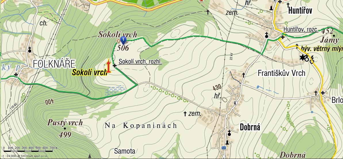 Mapa kolem Sokolího vrchu